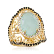 Green Chalcedony Scrolled Ring with Black Spinel and White Topaz in 18kt Gold Over Sterling 
