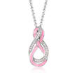Belle Etoile &quot;Evermore&quot; Pink Enamel and .45 ct. t.w. CZ Pendant in Sterling Silver