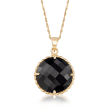 C. 1990 Vintage Black Onyx Pendant Necklace in 14kt Yellow Gold