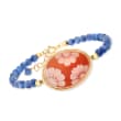 Italian Orange Shell Floral Cameo and 5-6mm Blue Kyanite Bracelet in 14kt Yellow Gold