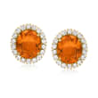 C. 1980 Vintage 14.00 ct. t.w. Citrine and 2.50 ct. t.w. Diamond Earrings in 14kt Yellow Gold