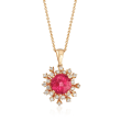 C. 1980 Vintage 3.00 Carat Pink Spinel and .50 ct. t.w. Diamond Snowflake Pendant Necklace in 14kt Gold