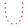 8mm Red Coral Bead Station Necklace in 14kt Yellow Gold