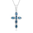 .90 ct. t.w. London Blue Topaz Cross Pendant Necklace in Sterling Silver