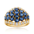 C. 1980 Vintage 3.48 ct. t.w. Sapphire and .57 ct. t.w. Diamond Dome Ring in 18kt Yellow Gold
