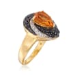 1.60 Carat Citrine and .70 ct. t.w. Black Spinel Ring with White Zircons in 18kt Gold Over Sterling