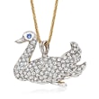 C. 1980 Vintage 1.35 ct. t.w. Diamond Swan Pendant Necklace with Sapphire Accent in 18kt Two-Tone Gold