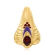 1.30 ct. t.w. Garnet, .10 ct. t.w. White Topaz and Purple Enamel Art Deco-Inspired Ring in 18kt Gold Over Sterling