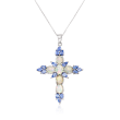 Ethiopian Opal and 1.90 ct. t.w. Tanzanite Cross Pendant Necklace in Sterling Silver