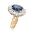 C. 1990 Vintage 4.66 Carat Ceylon Sapphire and 2.20 ct. t.w. Diamond Ring in Platinum and 18kt Yellow Gold