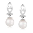 6-7mm Cultured Akoya Pearl and Diamond-Accented Drop Earrings in 14kt White Gold