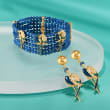 Italian Blue Quartzite and 2.00 ct. t.w. CZ Parrot Bracelet in 18kt Gold Over Sterling