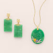 Rectangular Green Jade &quot;Fortune&quot; Symbol Drop Earrings in 14kt Yellow Gold