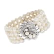 C. 1970 Vintage 4-6.5mm Cultured Pearl and .50 ct. t.w. Diamond Multistrand Bracelet in 14kt White Gold