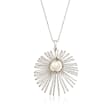 Italian 8-8.5mm Cultured Pearl Starburst Pendant Necklace in Sterling Silver