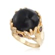 Cabochon Black Onyx and 2.00 ct. t.w. Garnet Ring in 18kt Gold Over Sterling