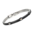ALOR Men's Black and Gray Stainless Steel Cable Station Bracelet with 18kt Yellow Gold