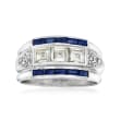 C. 1960 Vintage .90 ct. t.w. Square and Round Diamond and .50 ct. t.w. Synthetic Sapphire Ring in Platinum