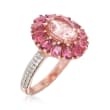 1.70 Carat Morganite and 1.70 ct. t.w. Pink Tourmaline Ring with .20 ct. t.w. Diamonds in 14kt Rose Gold