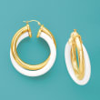 Andiamo White Agate and 14kt Yellow Gold Over Resin Hoop Earrings