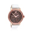 Swarovski Crystal Crystalline Hours Women's Rose Goldtone Stainless Watch with Rose Crystals and White Leather