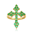 1.20 ct. t.w. Zambian Emerald Cross Ring in 18kt Gold Over Sterling
