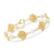 Italian Seashell and Cultured Pearl Bracelet in 18kt Yellow Gold Over Sterling