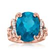 10.00 Carat London Blue Topaz Ring with Blue and White Diamond Accents in 14kt Rose Gold