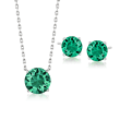 Jewelry Set: Green Swarovski Crystal  Necklace and Earrings in Sterling Silver