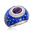 Blue Enamel Star Ring with 2.00 Carat Amethyst and .30 ct. t.w. White Topaz in Sterling Silver
