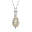 C. 1910 Vintage Ebel 1.15 ct. t.w. Diamond and .40 ct. t.w. Synthetic Sapphire Watch Pendant Necklace in Platinum and 14kt White Gold