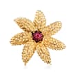 C. 1990 Vintage Tiffany Jewelry .45 ct. t.w. Ruby Flower Pin in 18kt Yellow Gold