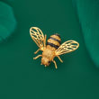 1.30 ct. t.w. Citrine and .40 ct. t.w. Black Spinel Bee Pin in 18kt Gold Over Sterling