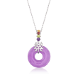 Purple Jade and .35 ct. t.w. Multi-Stone &quot;Happy&quot; Pendant Necklace with Sterling Silver