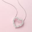 3.00 ct. t.w. Round and Baguette Diamond Open Heart Necklace in 14kt White Gold