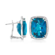 20.70 ct. t.w. London Blue Topaz and .60 ct. t.w. Diamond Earrings in 14kt White Gold