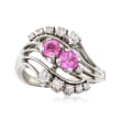 C. 1960 Vintage .80 ct. t.w. Pink Sapphire and .36 ct. t.w. Diamond Ring in 18kt White Gold