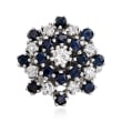 C. 1970 Vintage 1.60 ct. t.w. Sapphire and .90 ct. t.w. Diamond Cluster Ring in 14kt White Gold