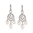 4-8.5mm Cultured Pearl and Diamond Chandelier Earrings with Removable Drops in Sterling Silver
