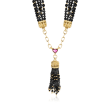 C. 1990 Vintage Black Onyx and 2.55 Carat Pink Tourmaline Tassel Necklace with Diamonds in 18kt Yellow Gold