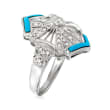 C. 1990 Vintage .40 ct. t.w. Diamond Ring with Blue Resin in 14kt White Gold