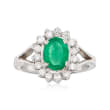 C. 1980 Vintage .90 Carat Emerald and .40 ct. t.w. Diamond Ring in 18kt White Gold