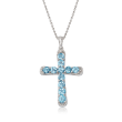 3.30 ct. t.w. Swiss Blue Topaz Cross Pendant Necklace in Sterling Silver