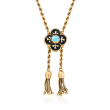 C. 1980 Vintage Opal and Black Enamel Rope-Chain Bolo Necklace in 14kt Yellow Gold