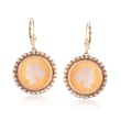 C. 1900 Vintage Carved Agate Cameo Drop Earrings With 2.5mm Pearls in 14kt Yellow Gold