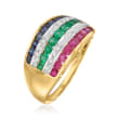 1.20 ct. t.w. Multi-Gemstone and .11 ct. t.w. Diamond Ring in 14kt Yellow Gold