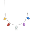 Multicolored Jade and .60 ct. t.w. White Topaz Drop Station Necklace in Sterling Silver