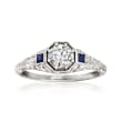 .56 Carat Diamond and .13 ct. t.w. Sapphire Engagement Ring in 14kt White Gold