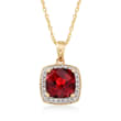 1.90 Carat Garnet Pendant Necklace with Diamond Accents in 14kt Yellow Gold