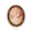 C. 1960 Vintage Oval Cameo with Pearls Necklace in 18kt Yellow Gold